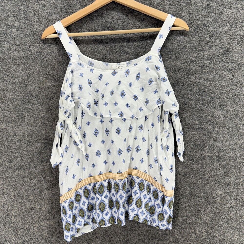 Maurices Blouse Women M Medium White Geometric Sleeveless Wide Strap Rayon